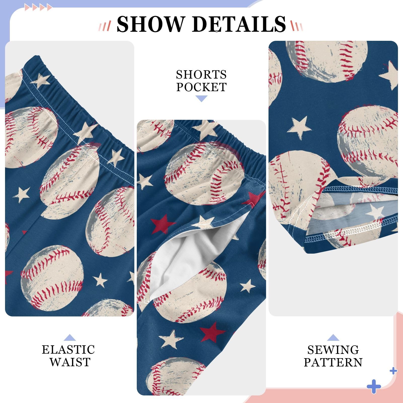 Pantalon de pyjama pour garçon motif baseball doux et confortable avec 2 poches