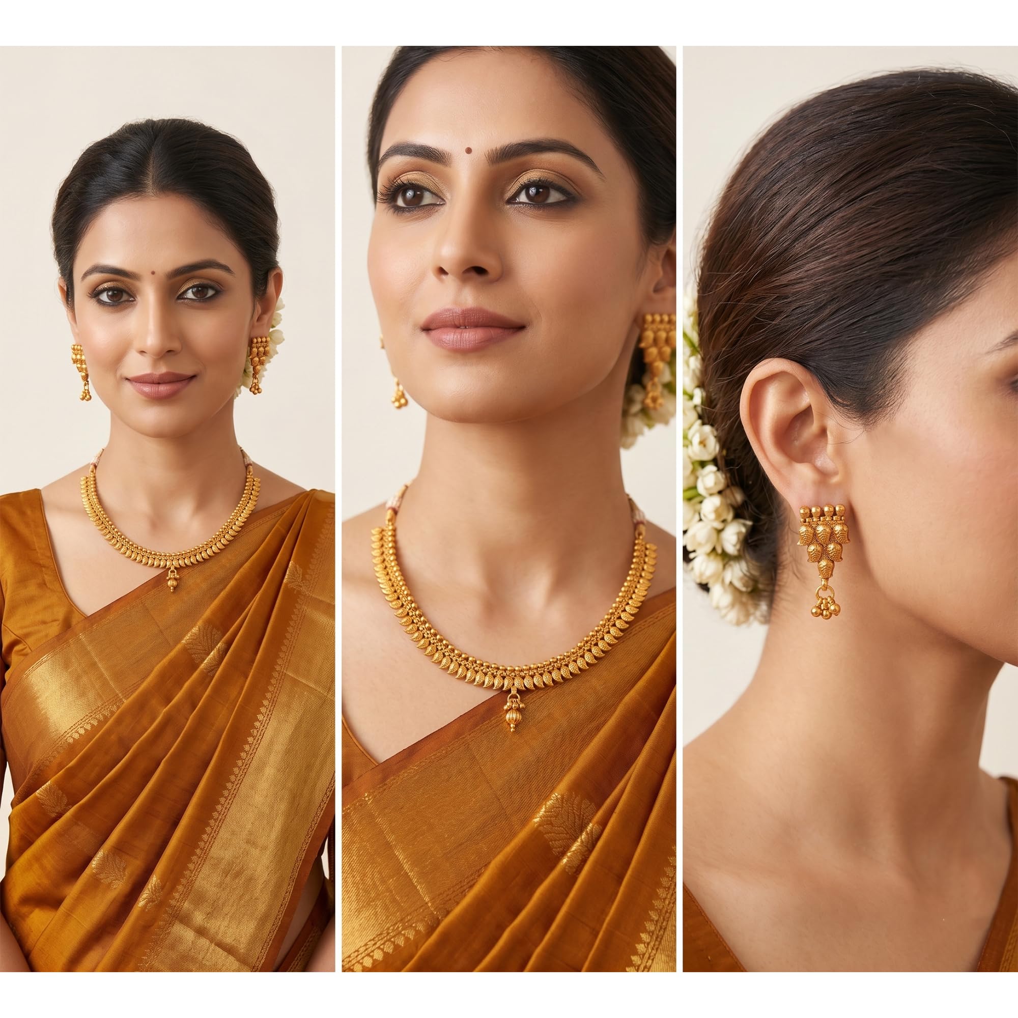 JFL - Jewellery for Less raditional One Gram Gold Plated Maharashtrian Style Mango Design Necklace Set for Women & Girls | Ethnic Choker Necklace with Matching Earrings | Temple Design Bridal Jewellery Set for Wedding, Festival & Party 1