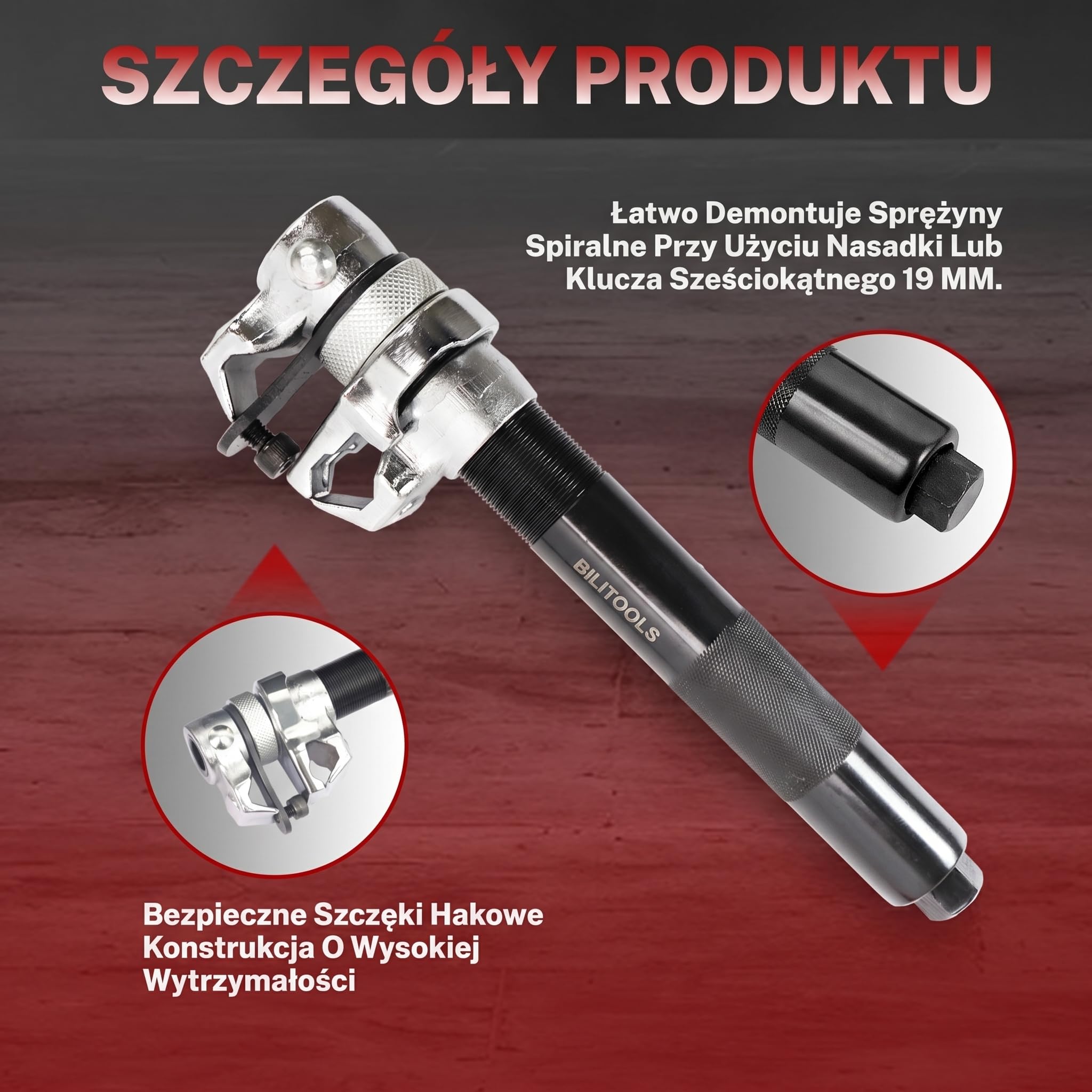BILITOOLS Ściągacz do sprężyny amortyzatorów | 2-częściowy Wzmocniony Zestaw do Kolumn MacPhersona z Bezpiecznymi Szczękami i Uchwytem | Maks. Obciążenie 1200 kg