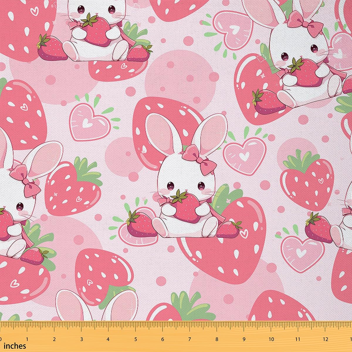 Feelyou Kids Pink Strawberry Upholstery Fabric for Chairs 3 Yards，Rabbit Fabric by The Yard, Kawaii Cute Decorative Waterproof Outdoor Fabric Fruit