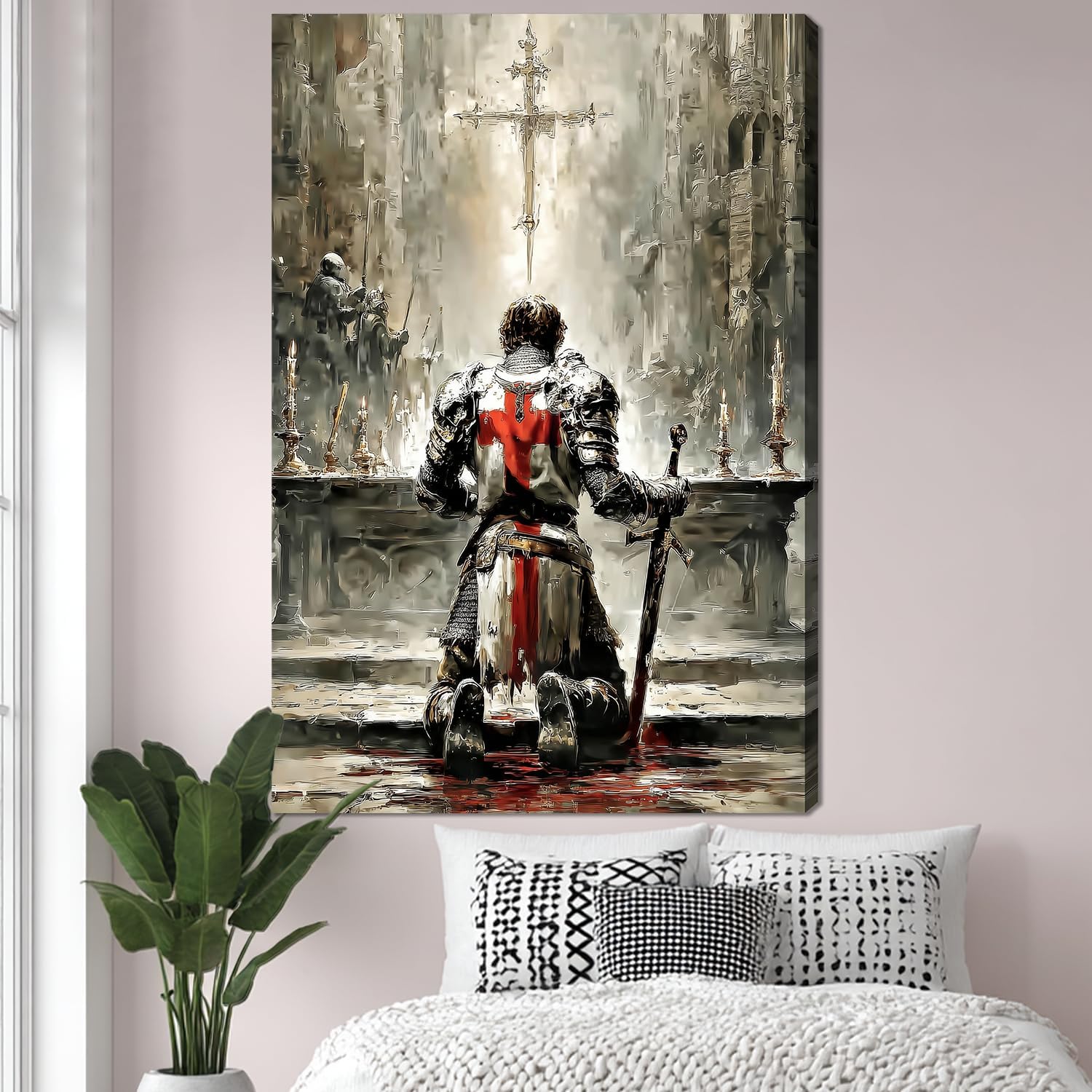 XRZ Medieval Knight Wall Art 32x48 – Extra Large Gothic Warrior Canvas – Oversized Fantasy Wall Decor for Men – Big Man Cave Living Room Artwork