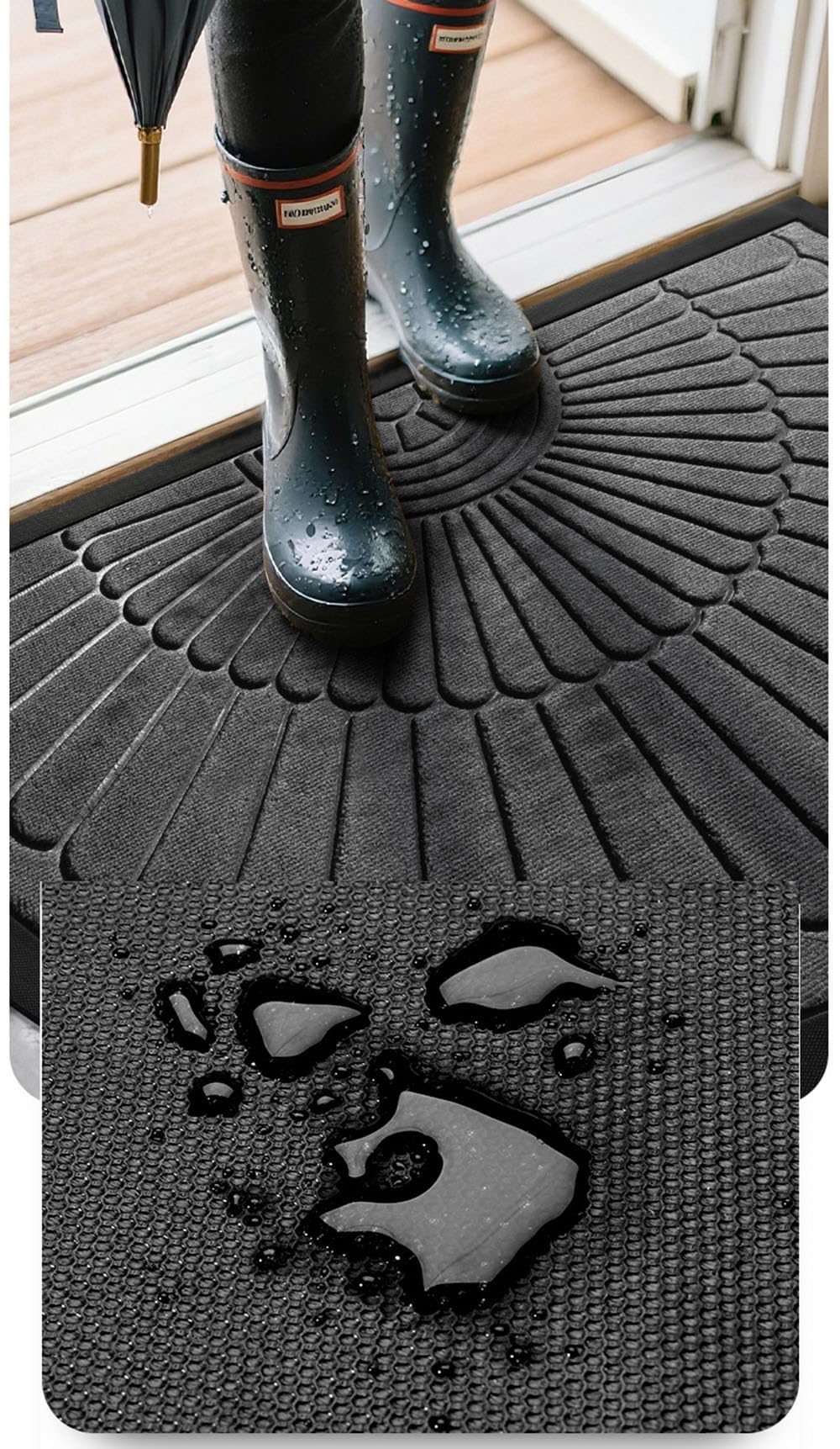 Gummi Fußmatte Halbrund für Innen und Außen - Outdoor Schmutzfangmatte Natur, Kokosmatte Outdoor Ornamente, Wetterfest und rutschfest für Flur, Terrasse, Eingangsbereich (Brown, 50cm*80cm)