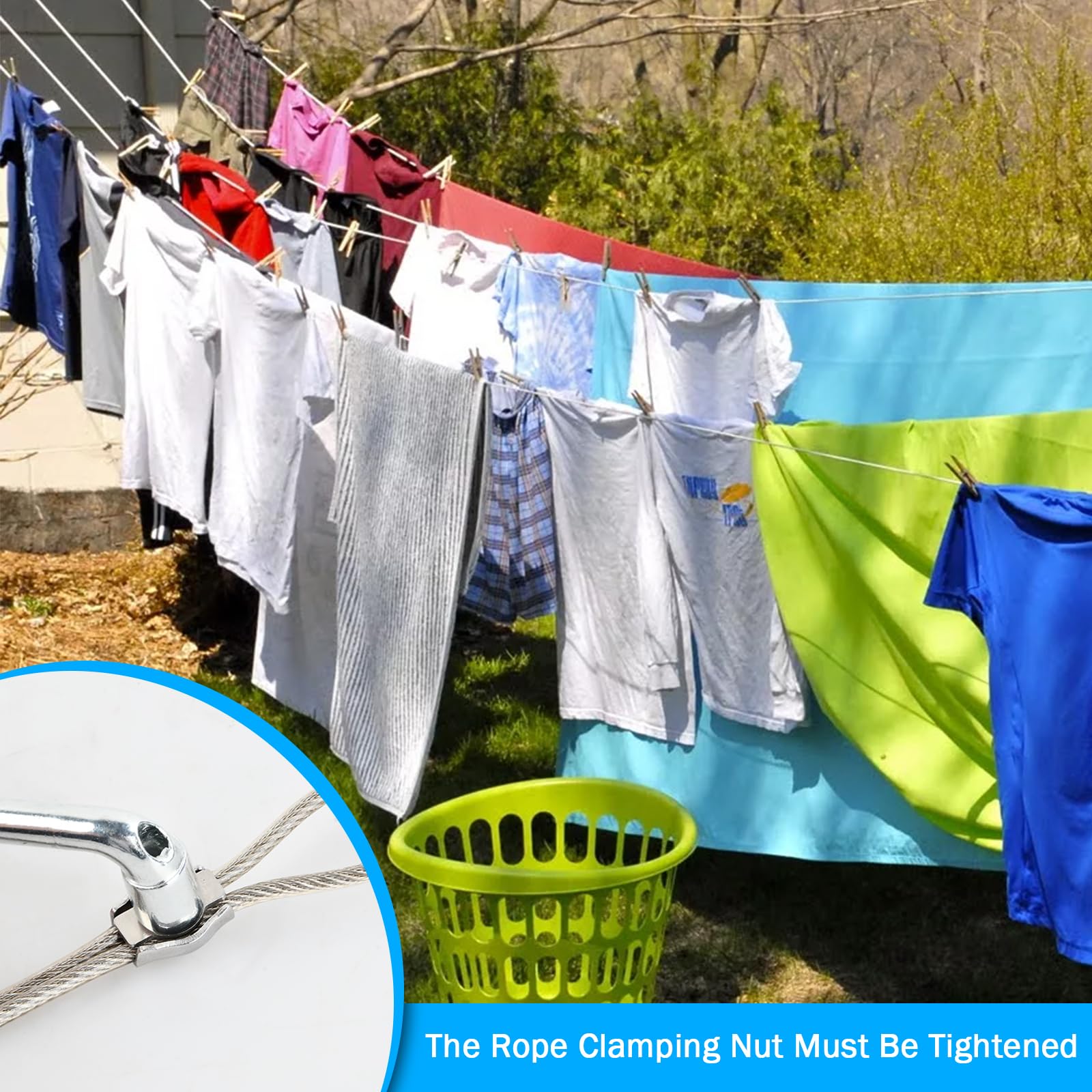 Cavo 2 Mm Con Accessori Morsetti 50m Filo Acciaio Inox 2mm, 67 Pcs Kit Filo Stendibiancheria Per Esterno 7x7 PVC Coated Con 4 Tenditori, 20 Manicotti Alluminio, 4 Ganci Quadri, Tirante Cavo