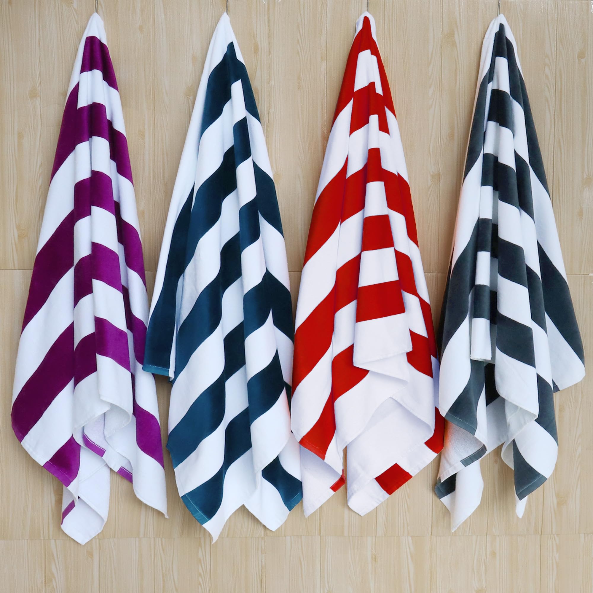 Serviette de Plage Bain Piscine Voyage en Coton, Lot de 4 90x180 cm Bleu Marine, Gris, Violet, Rouge, Séchage Rapide, Légère, Absorbante