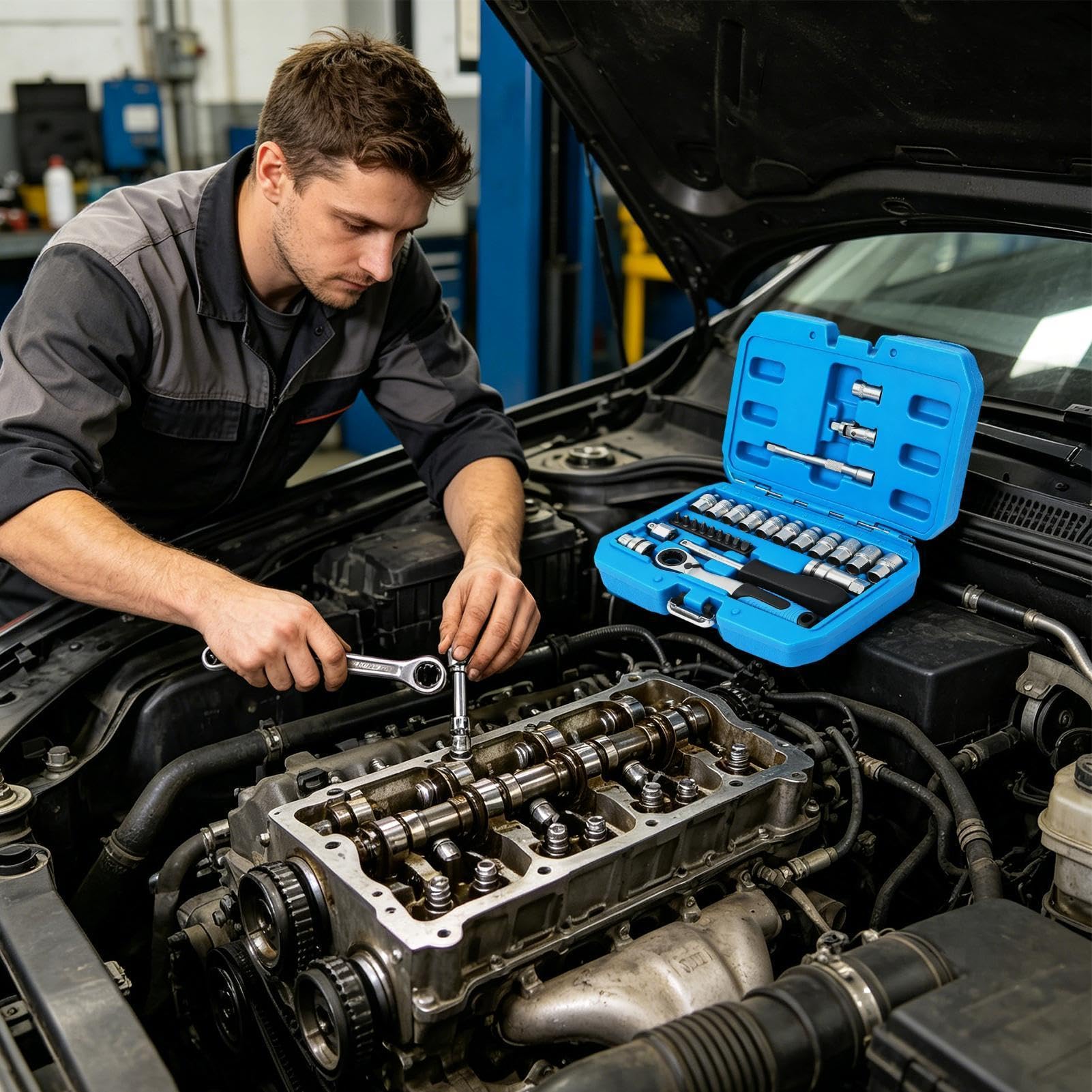 Klucz grzechotkowy z gniazdem, wygodne narzędzie do naprawy gniazd - klucz grzechotkowy dla mechaników | Do naprawy samochodów, hydrauliki, instalacji, konserwacji rowerów, elektroniki, projektów