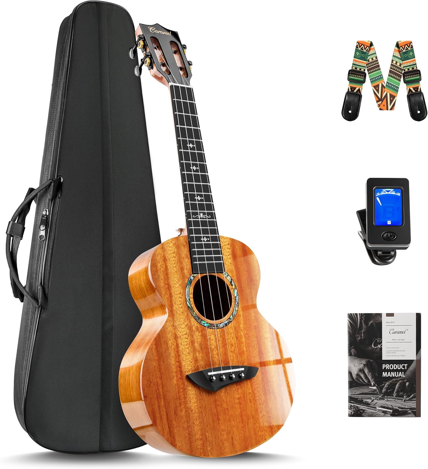 Caramel CAG47 Glossy Red African Mahogany 23" Concert Ukulele for Beginner | Handmade Ukelele Starter Kit