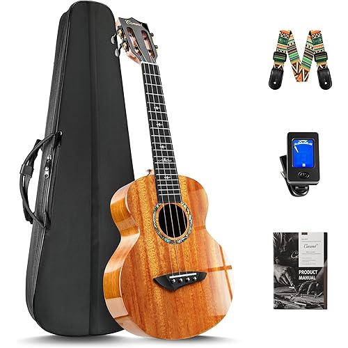 Caramel CAG47 Glossy Red African Mahogany 23" Concert Ukulele for Beginner | Handmade Ukelele Starter Kit