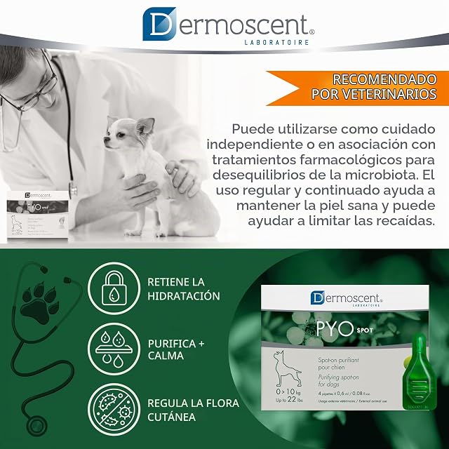 Foto 7 de 8 de Dermoscent PYO Spot Pipetas Purificantes para Perros 0-10 kg 4 x 0,6 ml