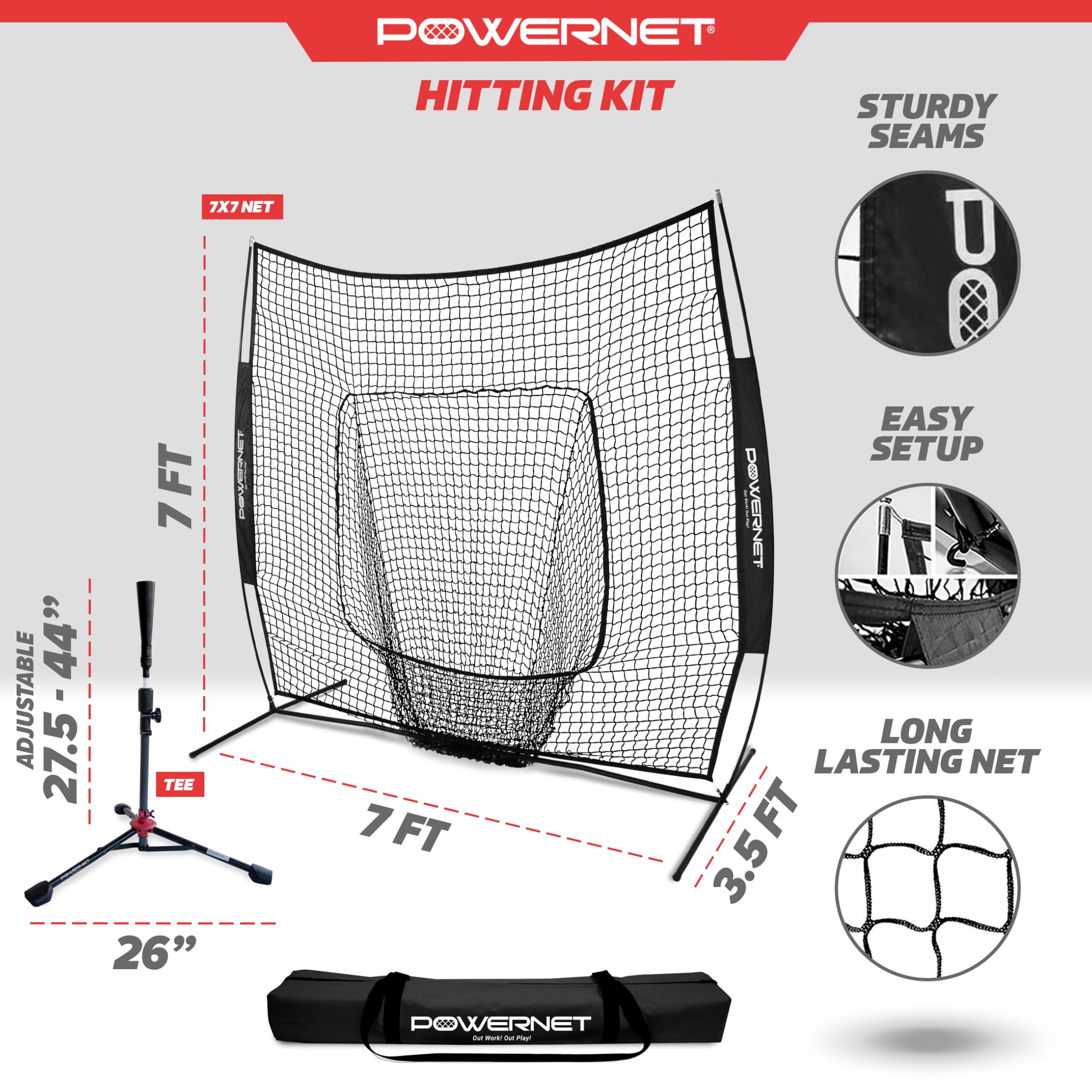 PowerNet Baseball Softball Practice Net 7x7 with Baseball Accessories for Practice Pitching Batting & Fielding Ball Caddy Weighted Baseballs Tee product thumbnail 5