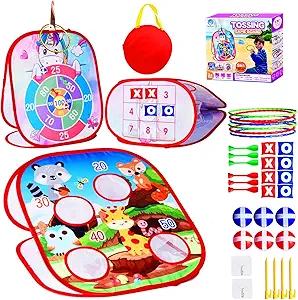 Bean Bag Toss Game for Kids - 5IN1 Kid Cornhole Toys Set, Over 3 Years Toddlers Children Backyard Beach Lawn Outdoor Indoor Throwing Toy to Boys Girls Birthday Family Party Christmas Easter Gift