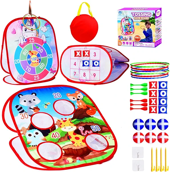 Bean Bag Toss Outdoor/Indoor Game Set for Kids - 5IN1 Cornhole Family Party Toys Age 3-8 Years Toddlers Children/Backyard Throwing Toy to Boys Girls Birthday/Christmas/Easter Kid Gift, Animals