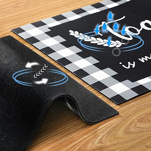 Miniatura 6 de Juego de 2 tapetes de cocina de granja, antideslizantes, gruesos, a cuadros, impermeables, antifatiga, para el suelo de la cocina, alfombra de pie