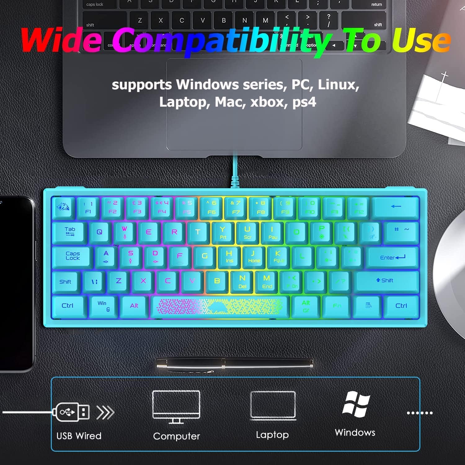 60% Kompaktowa Klawiatura Do Gier Zestaw Mechaniczne Odczucie Mini Ergonomiczna Podświetlana Klawiatura RGB - Oddychająca Dioda LED 12000 DPI Ultralekka Mysz Z Powłoką O Strukturze Plastra Miodu