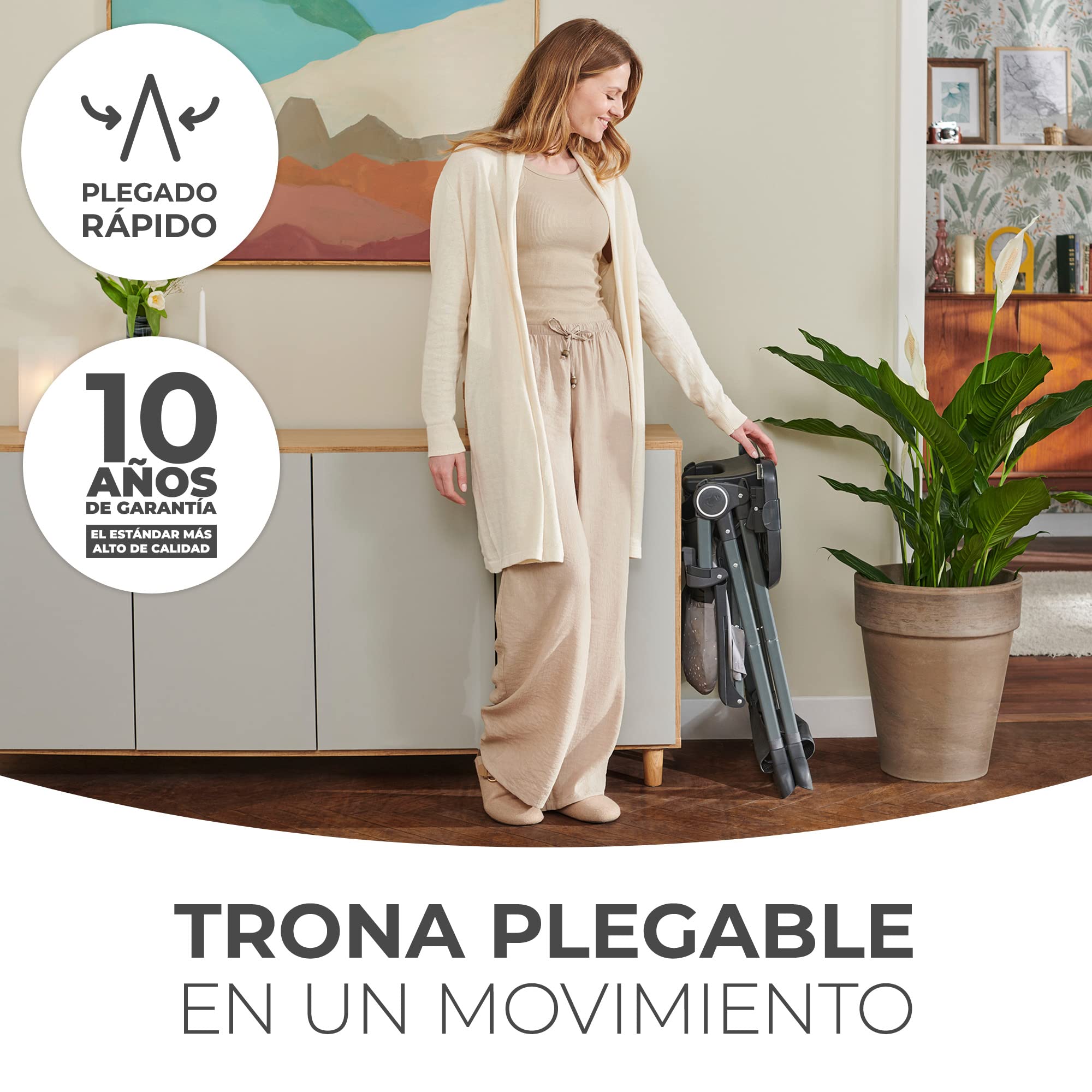 Kinderkraft FOLDEE Trona Bebé, ergonómica, cómoda, reclinable, plegable, con altura ajustable, reposapiés, bandeja doble desmontable, para niños pequeños, de 6 meses a 3 años, Gris