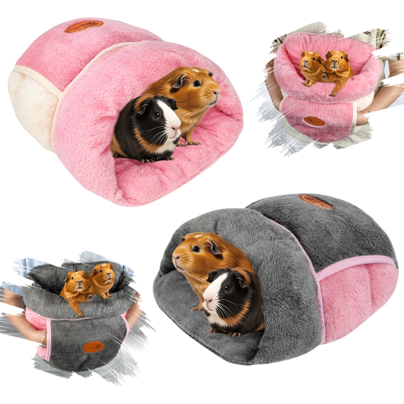 YUEPET 2 Pack Guinea Pig Hideout Portable Guinea Pig Pocket Bedding Cozy Cuddle Sack Snuggle Bag Bunny Bed for Small Animals Hamster Ferret Hedgehog Chinchilla Rabbit Cage Accessories (Grey+Pink)