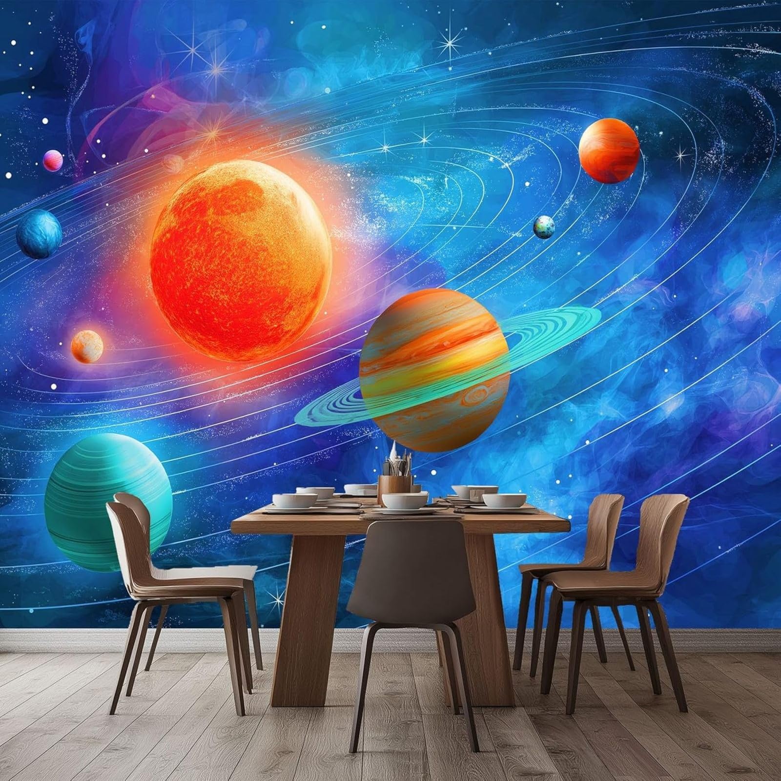 3D Non-woven Wallpaper Science Fiction Universe Modern Mural Cartoon Planet, Wall Decoration for Living Room Bedroom - Dark Blue Wallpaper, 400cm x 280cm Stickers - Frameless Painting - Poster