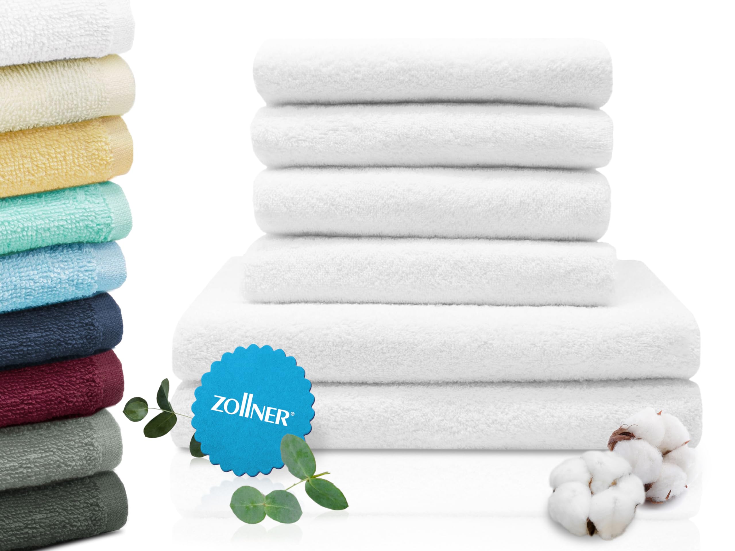 ZOLLNER Juego de Toallas de baño 6 Piezas, Blanco, 100% algodón, 400g