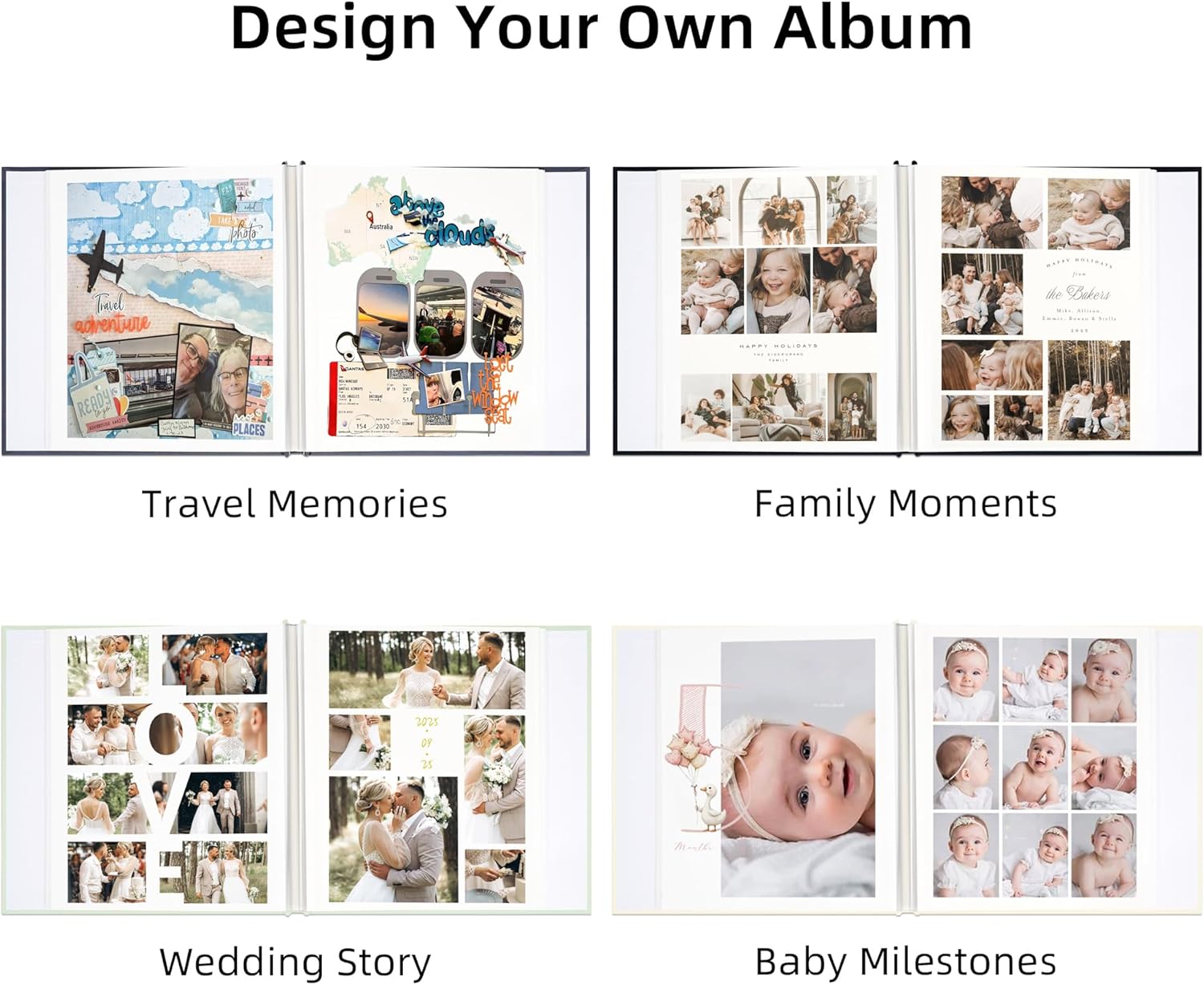 Large Self Adhesive Photo Album Scrapbook with Window Linen Cover, 60 Pages for 4x6 5x7 8x10 Photos, Family Baby Wedding Memory Book, Light Green 11x10.6 inch