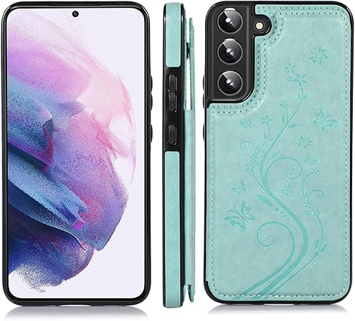 Miniatura 4 de Asuwish Glaxay S22 - Funda para Samsung Galaxy S22 5G con protector de pantalla de vidrio templado, soporte de cuero con tarjetero, doble cierre