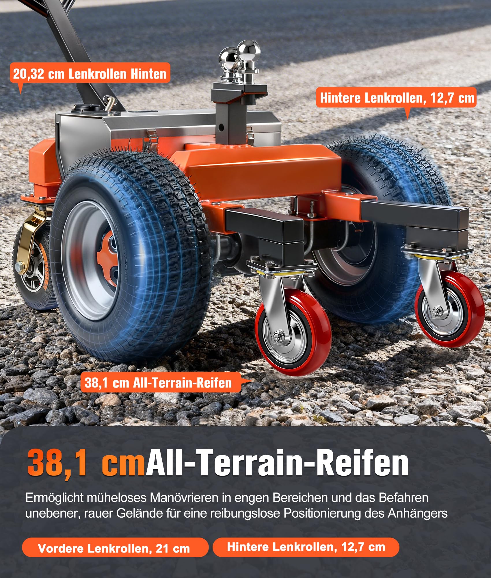 800W Elektrischer Bollerwagen, Elektrischer Anhänger Dolly Max Traglast 3450Kg, 510Kg Zungengewicht, 48V Anhänger Dolly mit einer Kupplungskugel von 5.08&5.87CM für Wohnmobile, Spielzeugträger, Autoan