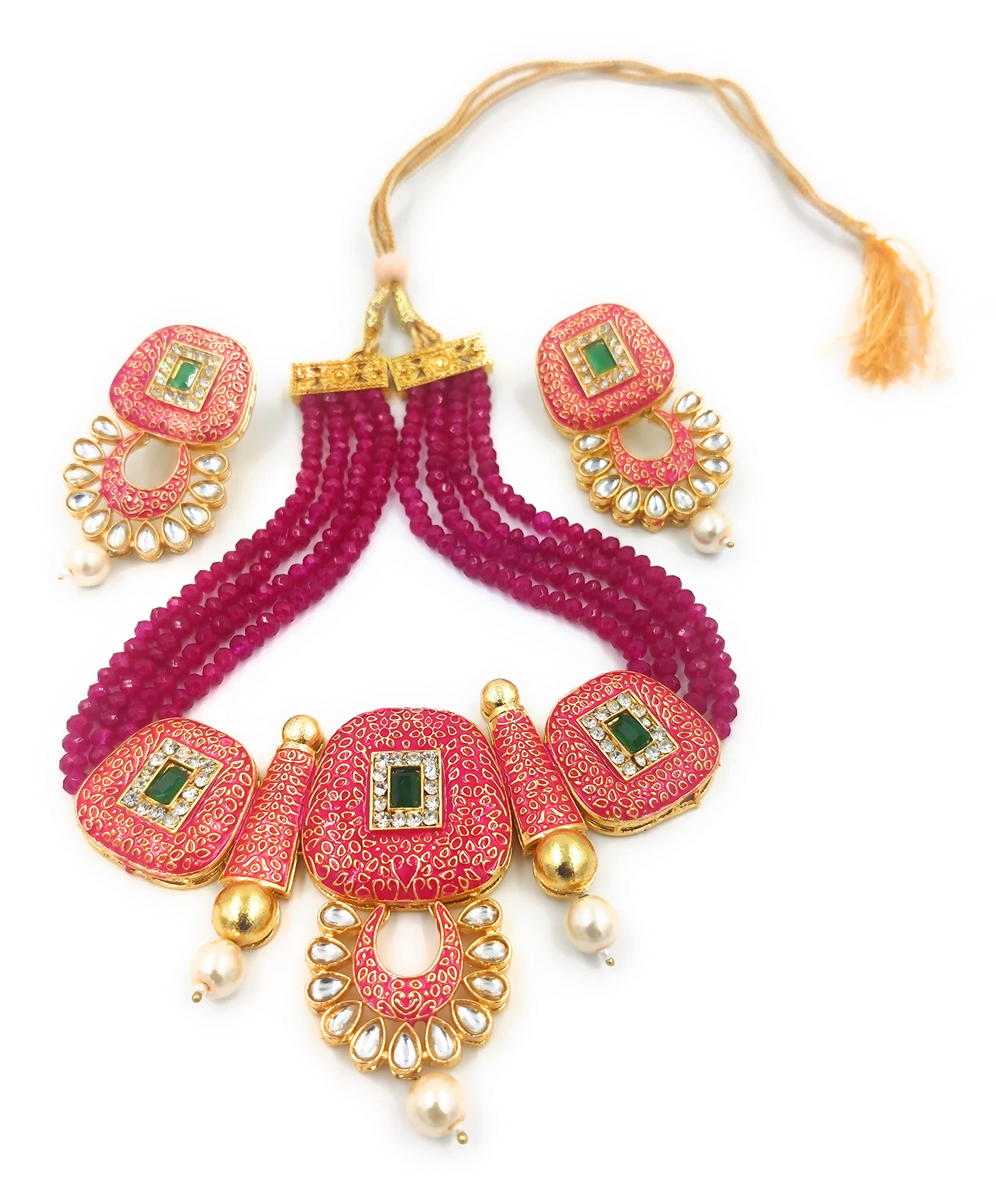 Bella store Handmade Designer Kundan Pink Meenakari Brass Traditional wedding Occasion stylish Hand-painted Necklace For Women and Girls (B09DPTQBSS) Amazon Price History, Amazon Price Tracker