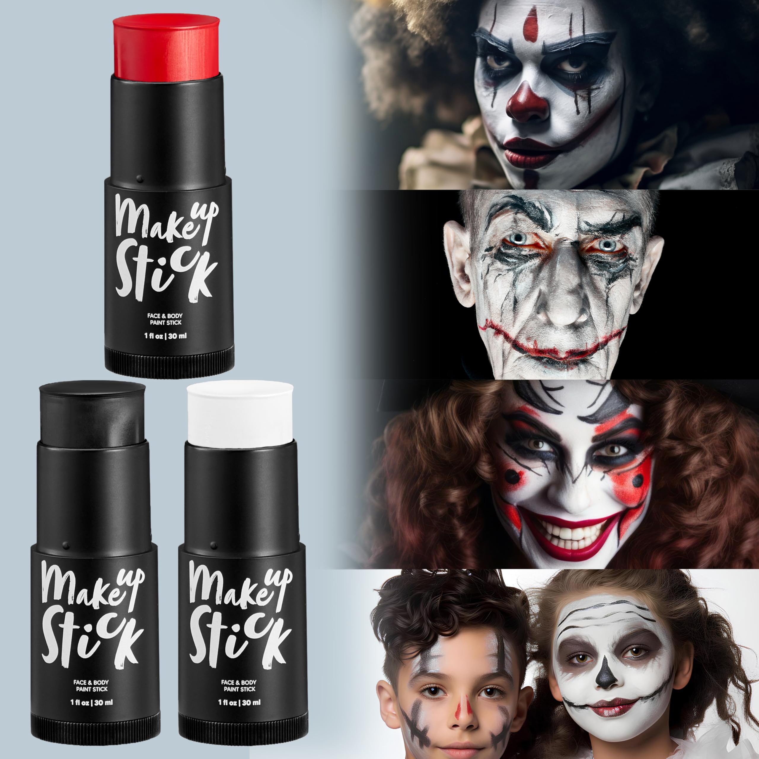 Spooktacular Creations 3 PCS Halloween Makeup Face Body Paint Set Foundation Makeup Waterproof Stick Kit Halloween Eye SFX Zombie Cosplay for Adult Party Dress Up (Black White Red)