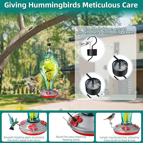 Miniatura 3 de Comedero para colibríes de 36 onzas, regalo para exteriores, a prueba de hormigas, impresionante comedero de pájaros de vidrio a prueba de fugas y