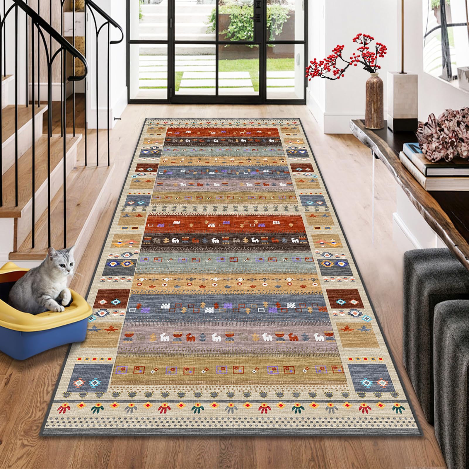 Extra Long Runner Rugs for Hallway Non Slip Carpet Absorbent Runner Rug Carpet Runners for Kitchen Hallway Runner Kitchen Rug Entrance Large Stair Runner Rug Machine Washable Door Mat 90 x 500 cm