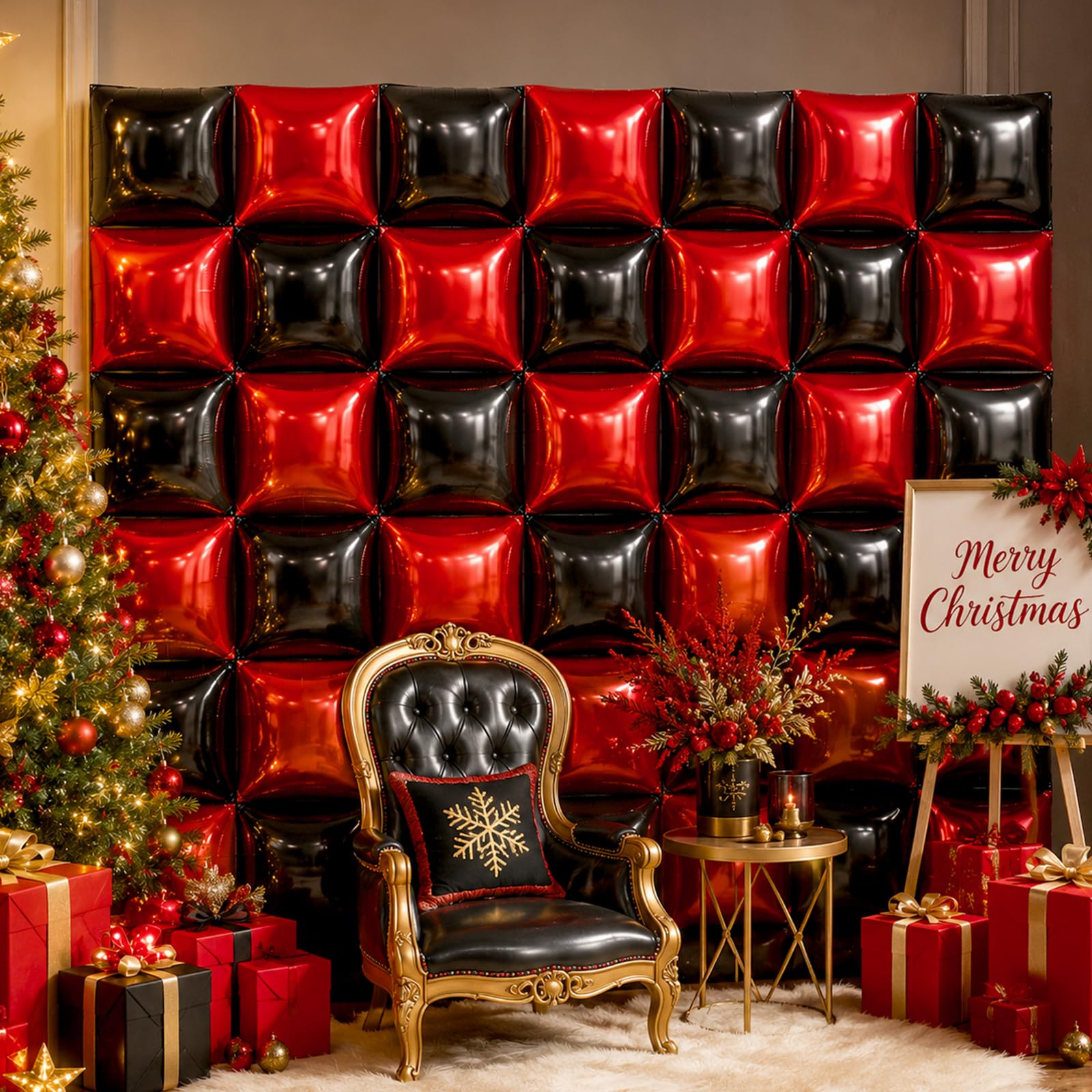 NISOCY 48 globos cuadrados de papel de aluminio rojo y negro para telón de fondo de pared de doble cara, kit de arco de globos rojos y negros para cumpleaños, día de San Valentín, Halloween