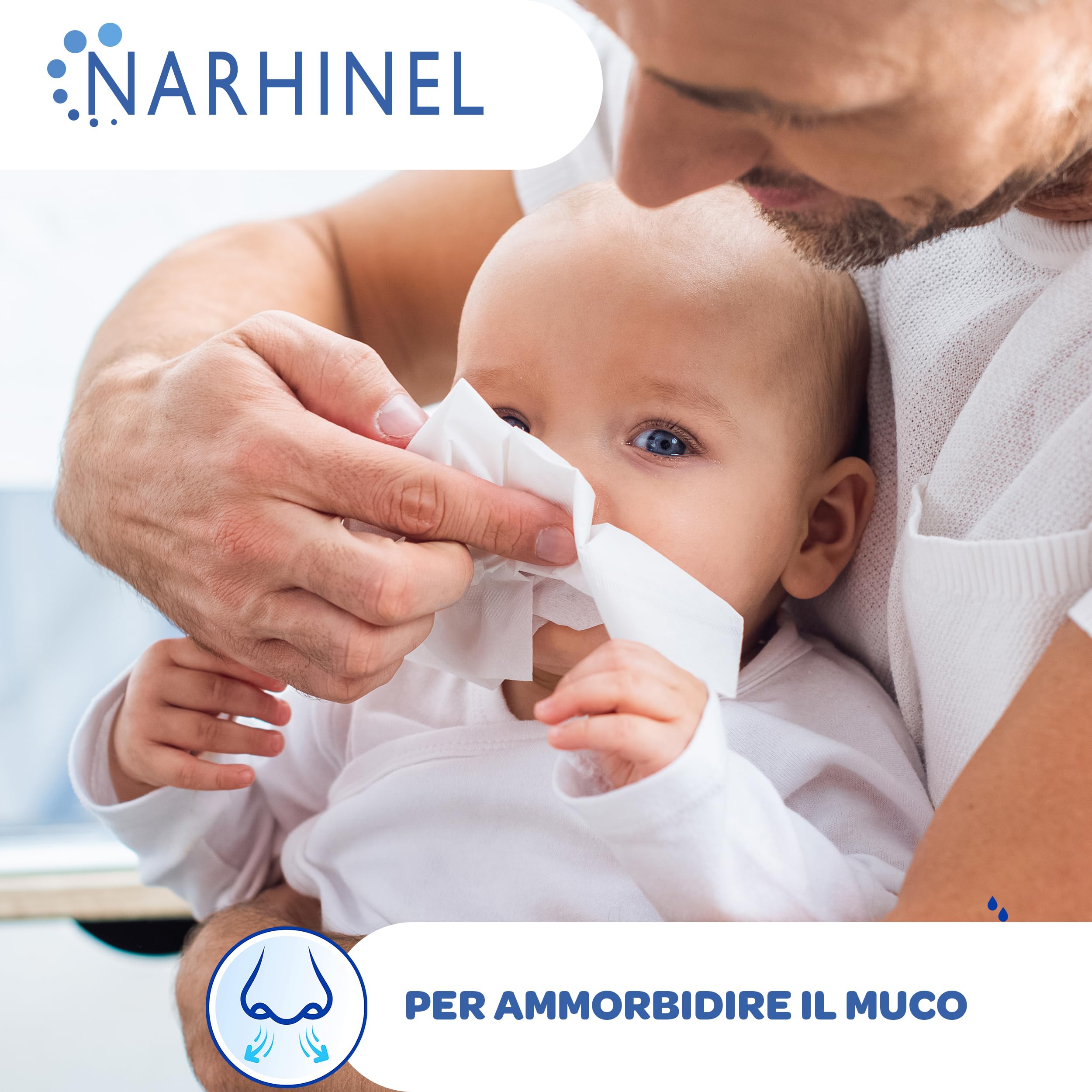 Narhinel Soluzione Fisiologica per Lavaggi Nasali, Soluzione Salina Isotonica, Detersione Delicata in Caso di Naso Chiuso, Pacco da 30 Flaconcini Monodose da 5 ml