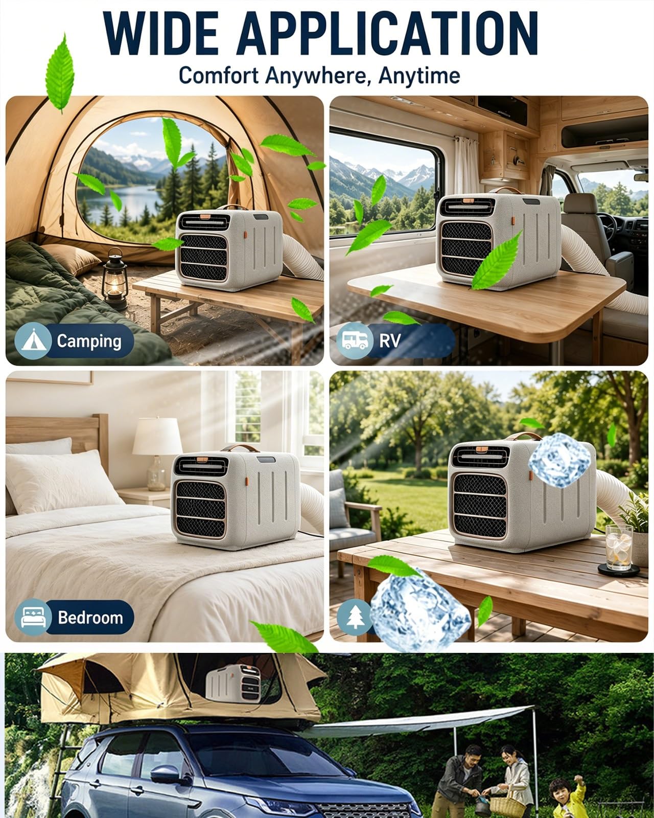 Aire Acondicionado con Compresor 4700 BTU, 4 Modos, Doble Tubo de Escape, Mando a Distancia para Camping y Dormitorios(Cooling DC 24V)