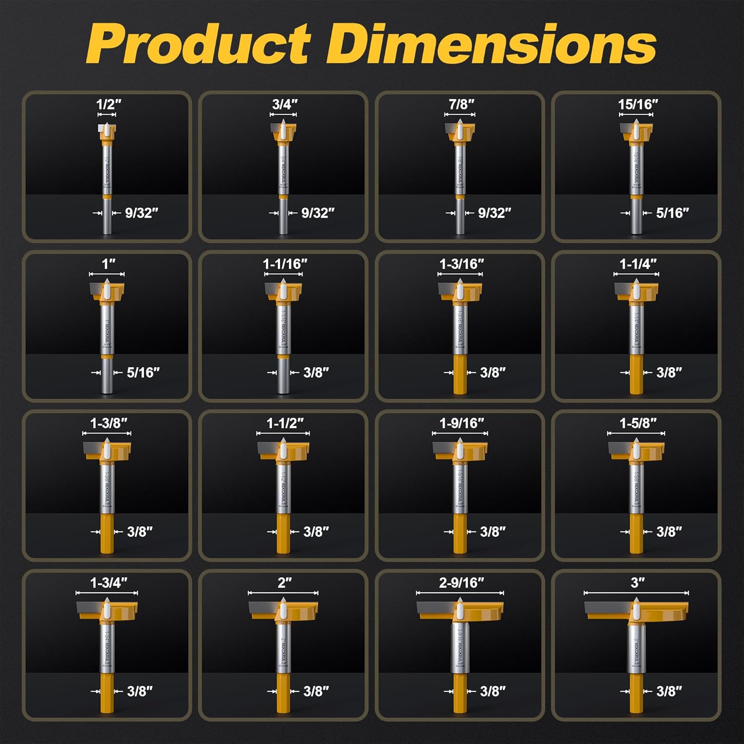 16Pcs Carbide Forstner Drill Bits Set with Hex Shank - 1/2" to 3" Premium Wood Hole Saw Kit for Woodworking, Hardwood, Plywood, Plastic, CNC & Handheld Drills with Storage Case