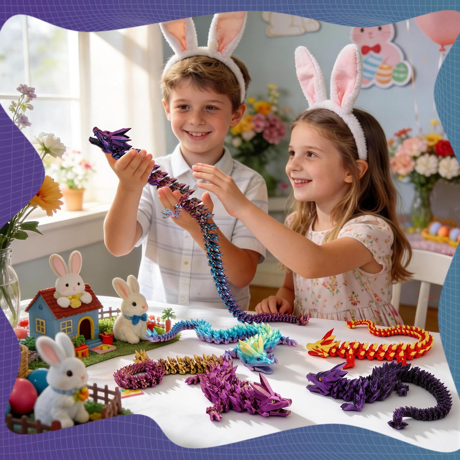 Drago stampato 3D, 60 cm, giocattolo con gli occhi, misteriosi figure di drago realistico, con articolazioni eque, in cristallo, regalo per bambini