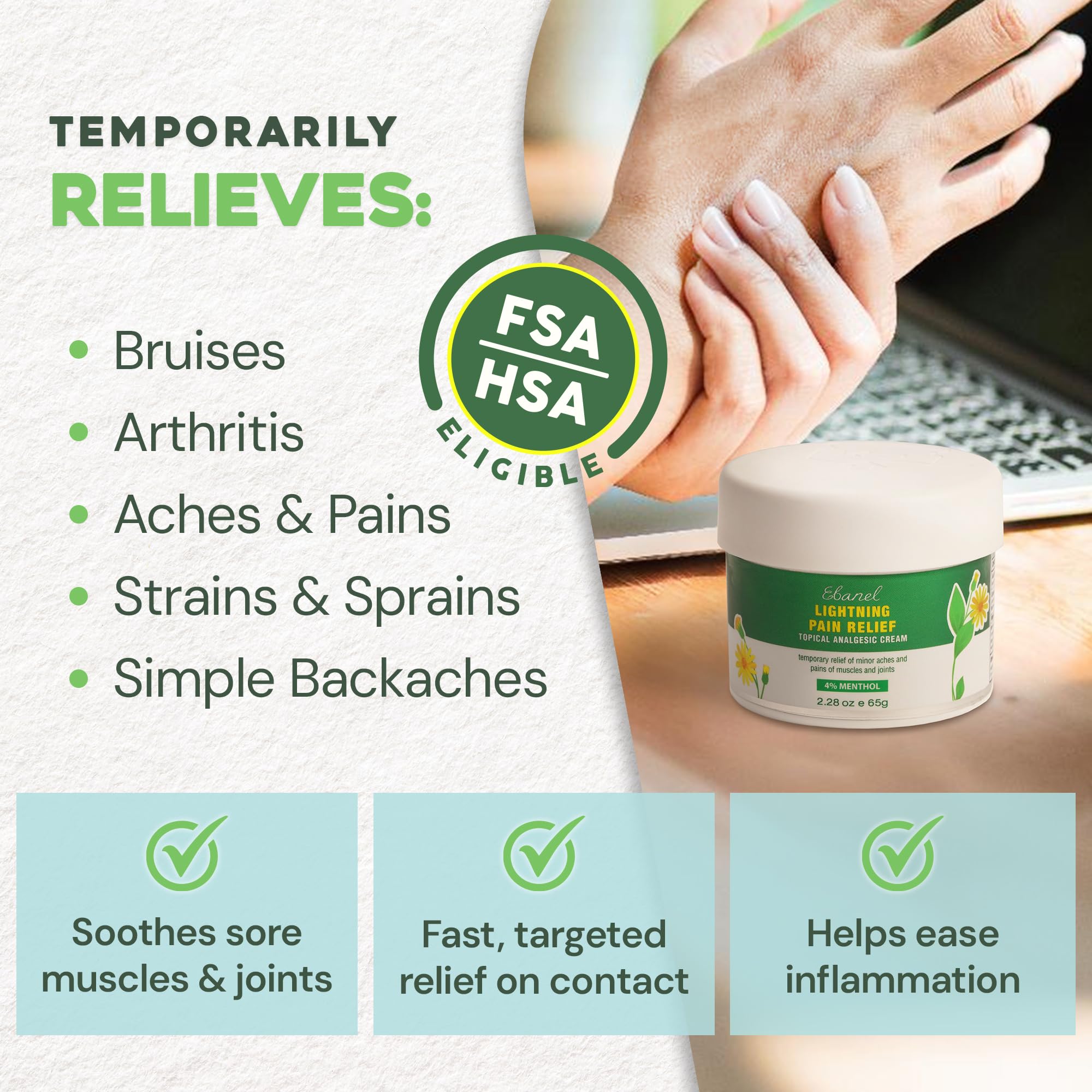Ebanel Menthol Arnica Gel Pain Relief Cream for Arthritis, Strains, Sprains — Amazon image 2