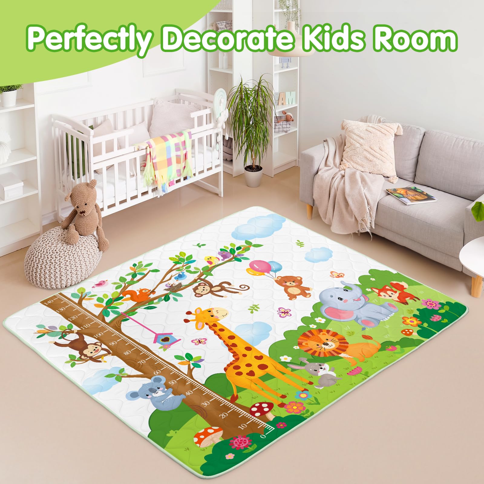 decalsweet Spielmatte Baby 150×180cm mit Rutschfest, Extra Dicke 2cm Weiche Krabbelmatte Baby, Faltbar Krabbeldecke für Baby Krabbelteppich für Kinderzimmer Indoor Outoor Zaun (Grasland Tiere)