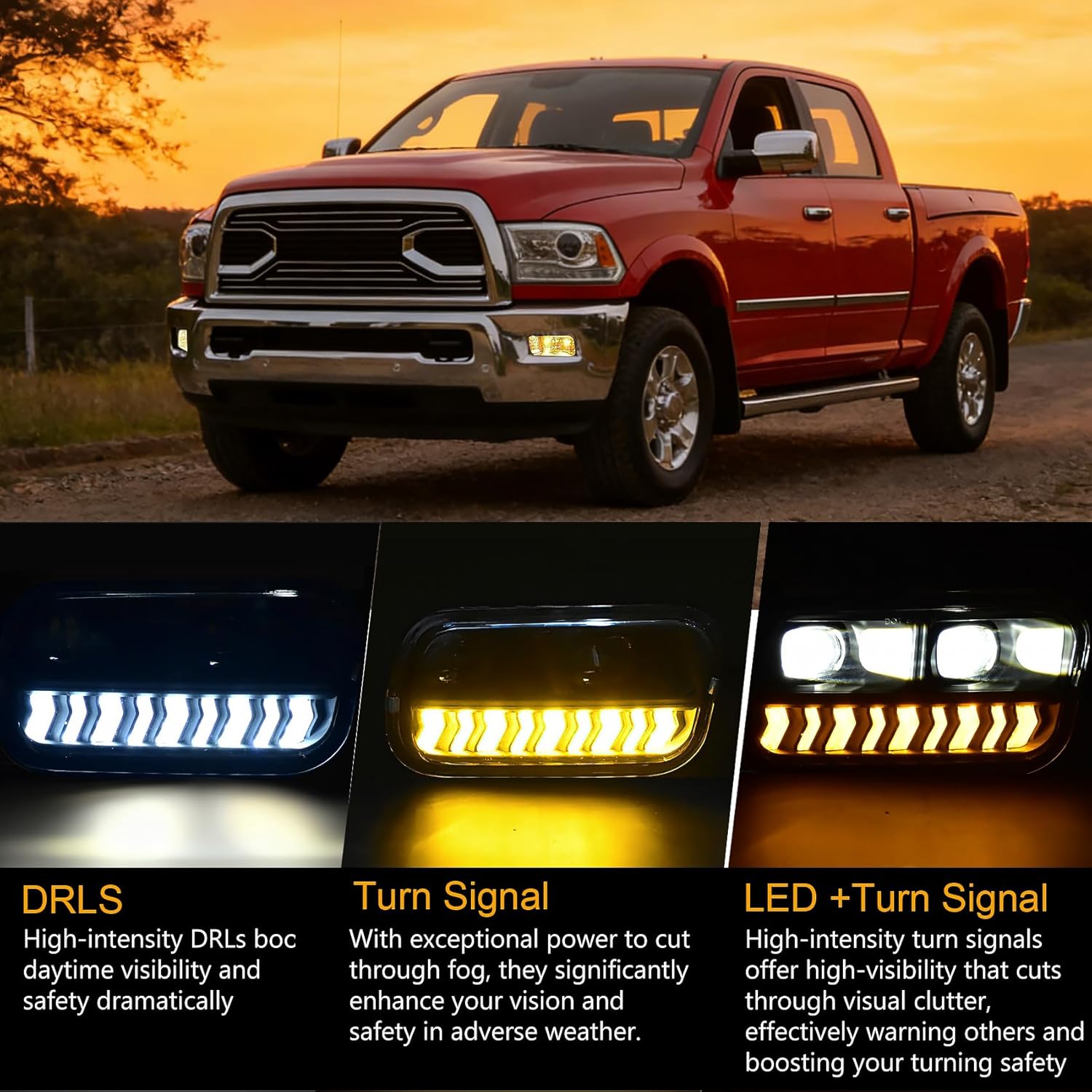 (used)led fog light assembly with drl & turn signal, compatible with 2009-2012 dodge ram 1500, 2012-2018 ram 2500 3500, 1 pair (left + right) with wiring harness sae/dot approved led1 2009-2012 dodge ram 1500
