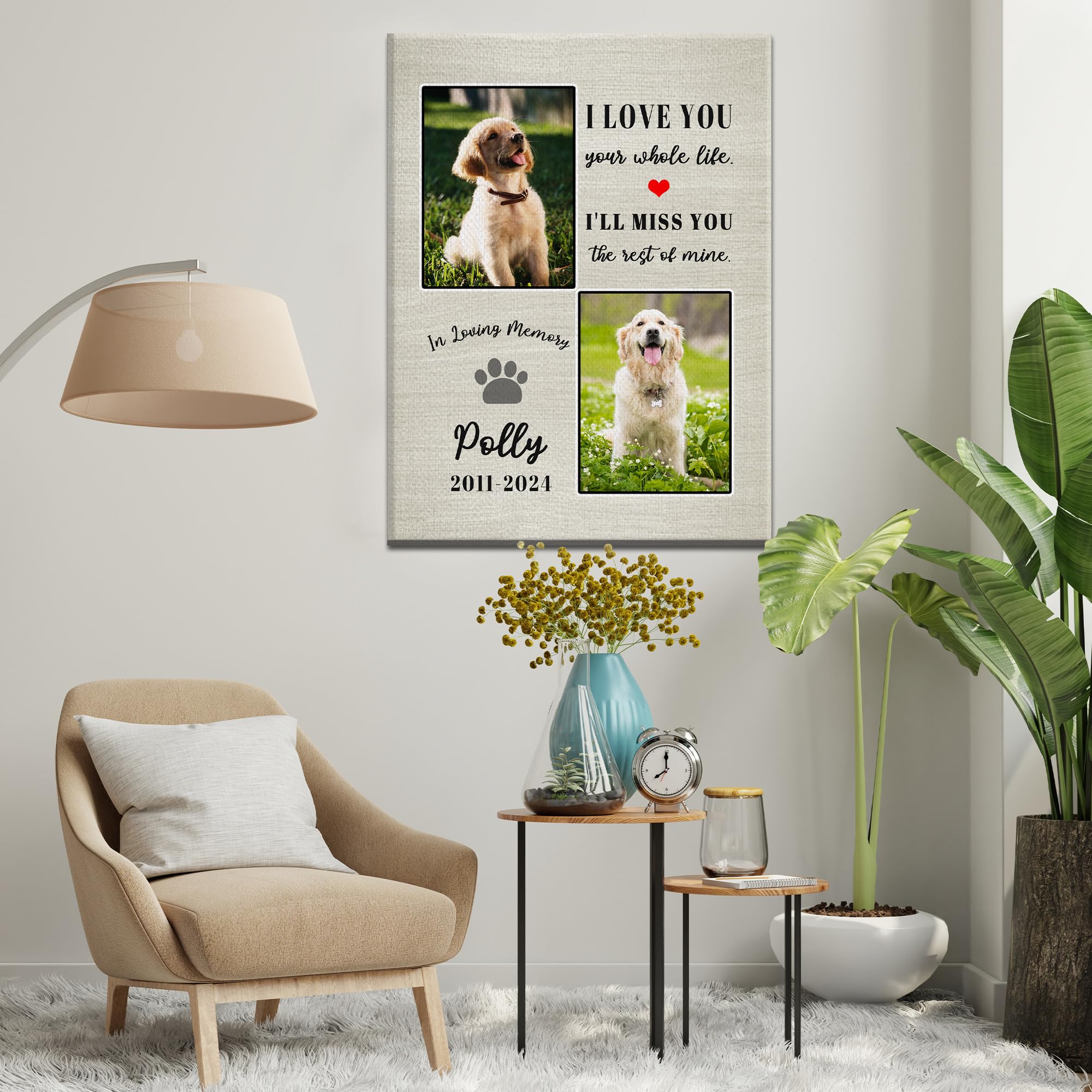Lcyawer Personalized Pet Memorial Gifts for Dogs Customized Gifts for Dogs Cats Custom Loss of Pet Sympathy Gift Canvas Dog Loss Gift Canvas with Picture Name