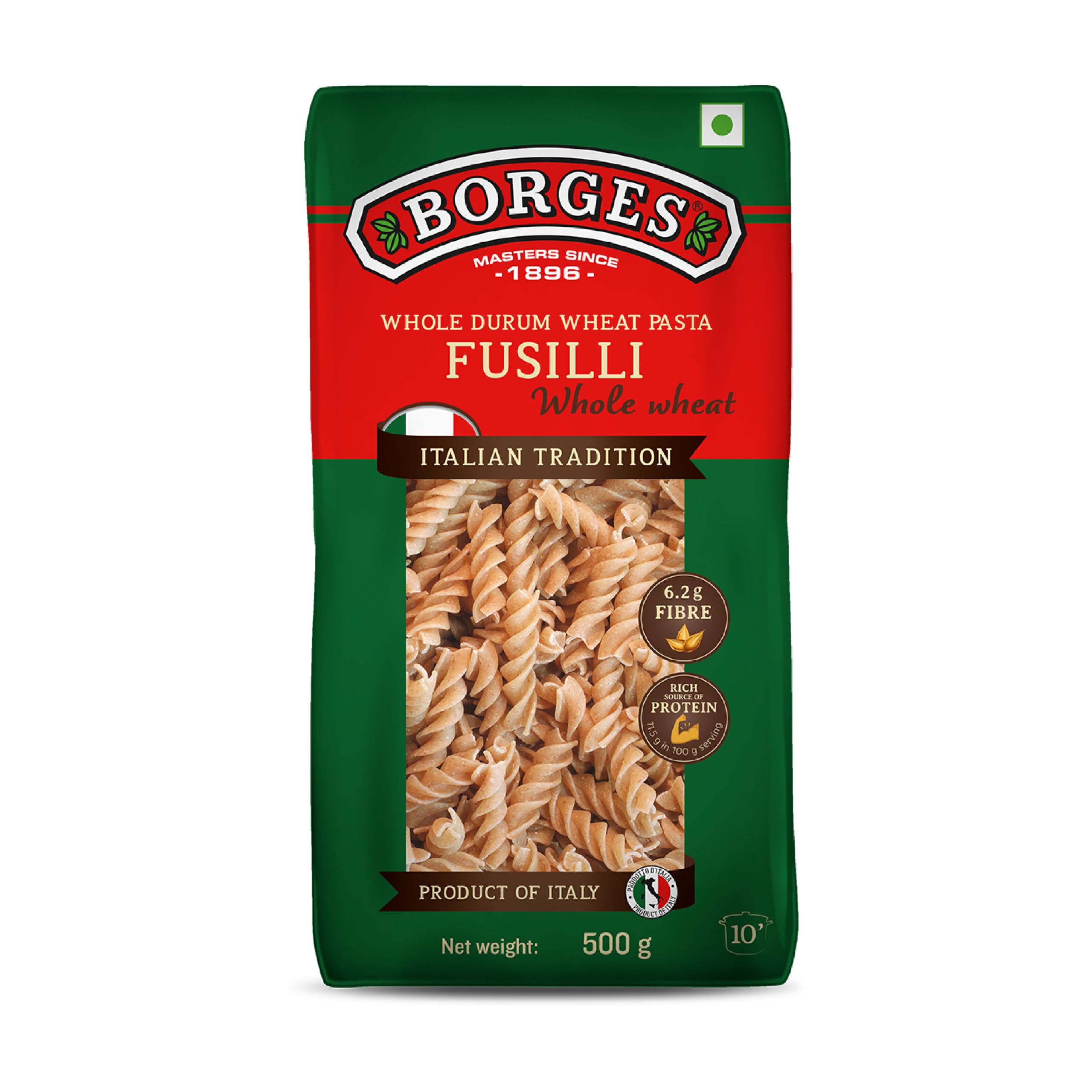 Borges High Protein, fiber, Trans Fat Free and Cholesterol Free Whole Wheat Fusilli Pasta (500 grams)