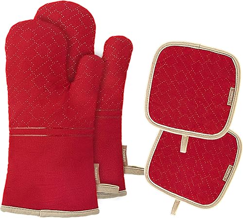 Miniatura 7 de Oven Mitts and Pot Holders Set 4Pcs, Oven Mitt 572F Heat Resistant for Kitchen, Soft Cotton Lining Oven Gloves with Non-Slip Silicone Surface for