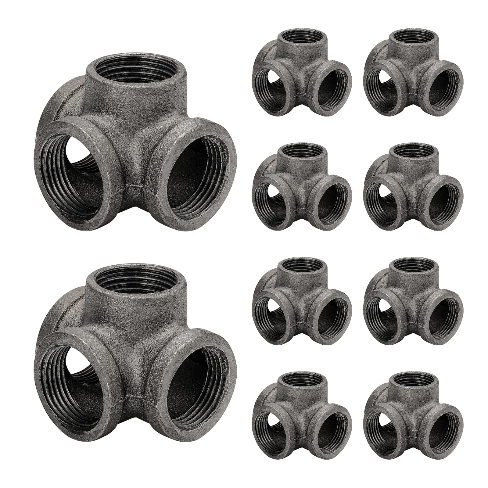 Accesorios de tubería de 1 pulgada, salida lateral de 4 vías, paquete de 10 accesorios de tubería roscada de hierro fundido maleable para soporte de estantes de tubería industrial,