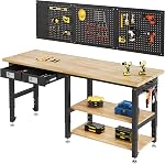 SPECRAFT 84" 2-Tier Banc de travail lourd avec tiroir & Pegboard, Workbench avec stockage, hauteur réglable – 5260 LBS Capacité, Power Outlets, pour Garage, Atelier & Utilisation à domicile