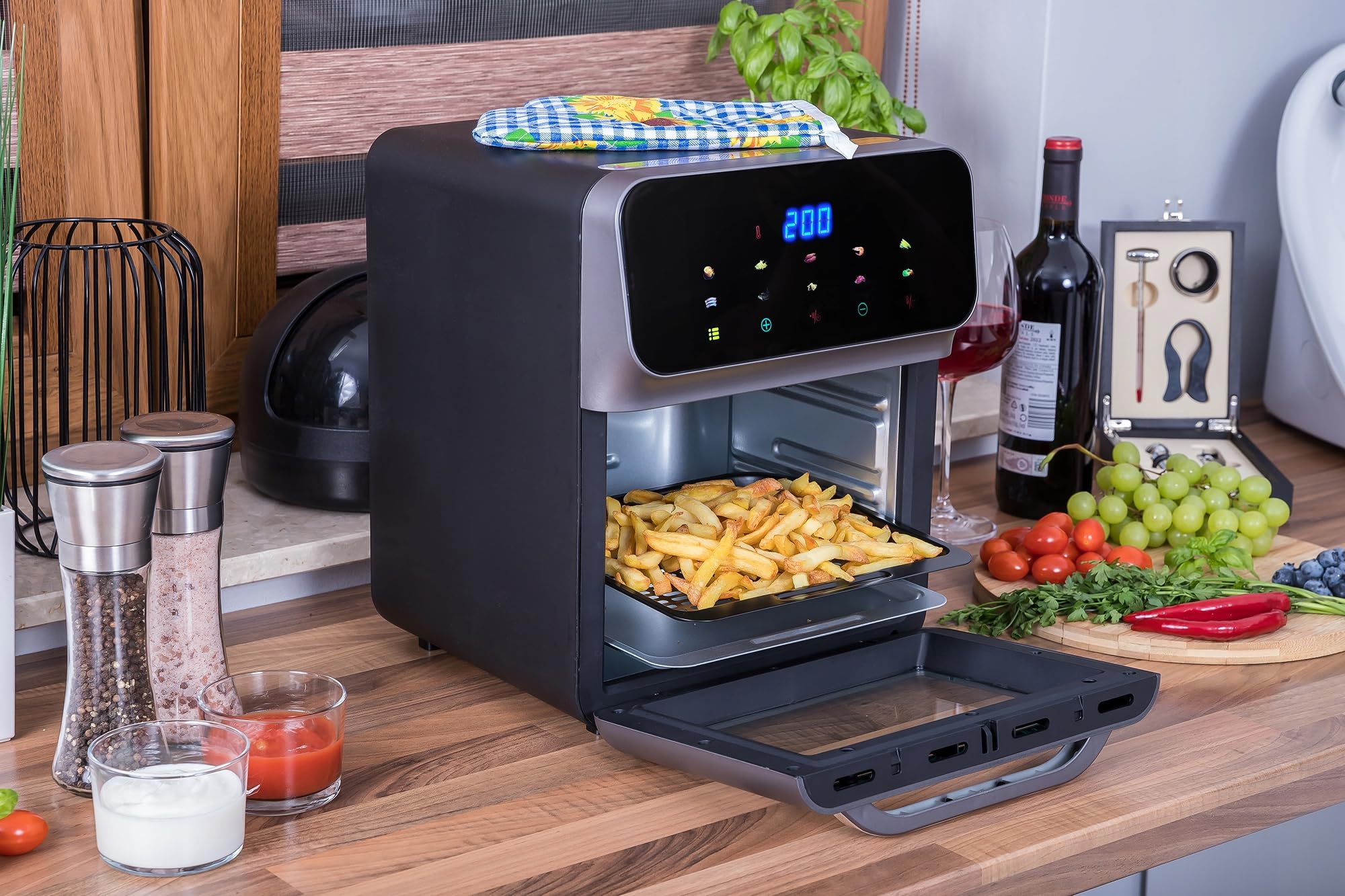 FRYTKOWNICA PIEKARNIK BEZTŁUSZCZOWY AIR FRYER LINBOX INOX CZARNY