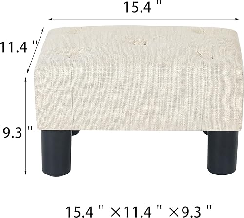 Miniatura 3 de Adeco Taburete otomano pequeño de lino de 15.4 pulgadas para reposapiés, taburete rectangular moderno con patas de plástico antideslizantes para