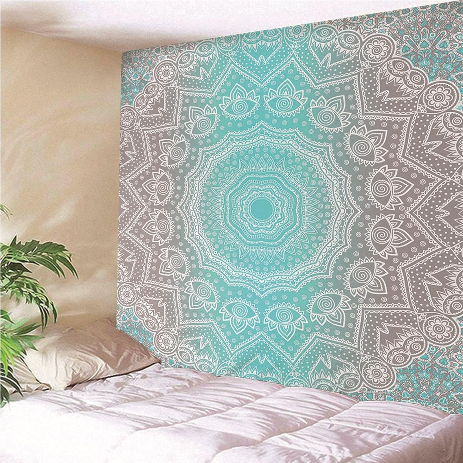 Lieson Arazzo Decorativo, Arazzo da Camera da Letto 260x240CM Motivo Mandala Tappeto Muro Camera da Appendere Alla Parete Per Decorazione Della Casa, Grigio Verde