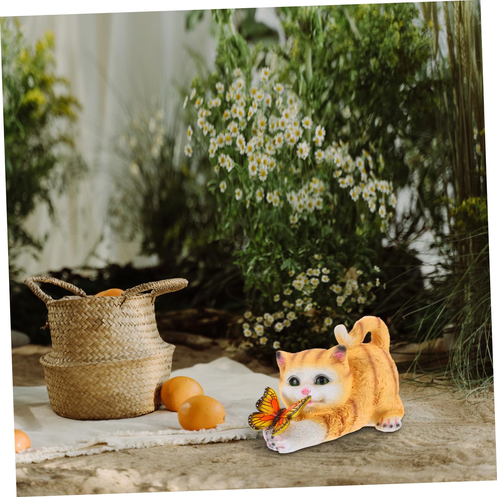 Gelbe Katzenfigur aus Kunstharz, Realistische Deko für Garten und Raum | Kompaktes Katzenmodell, Dekorativer Akzent für Sammler und Lehrkräfte, Detailreiche Form mit Feiner Ausarbeitung