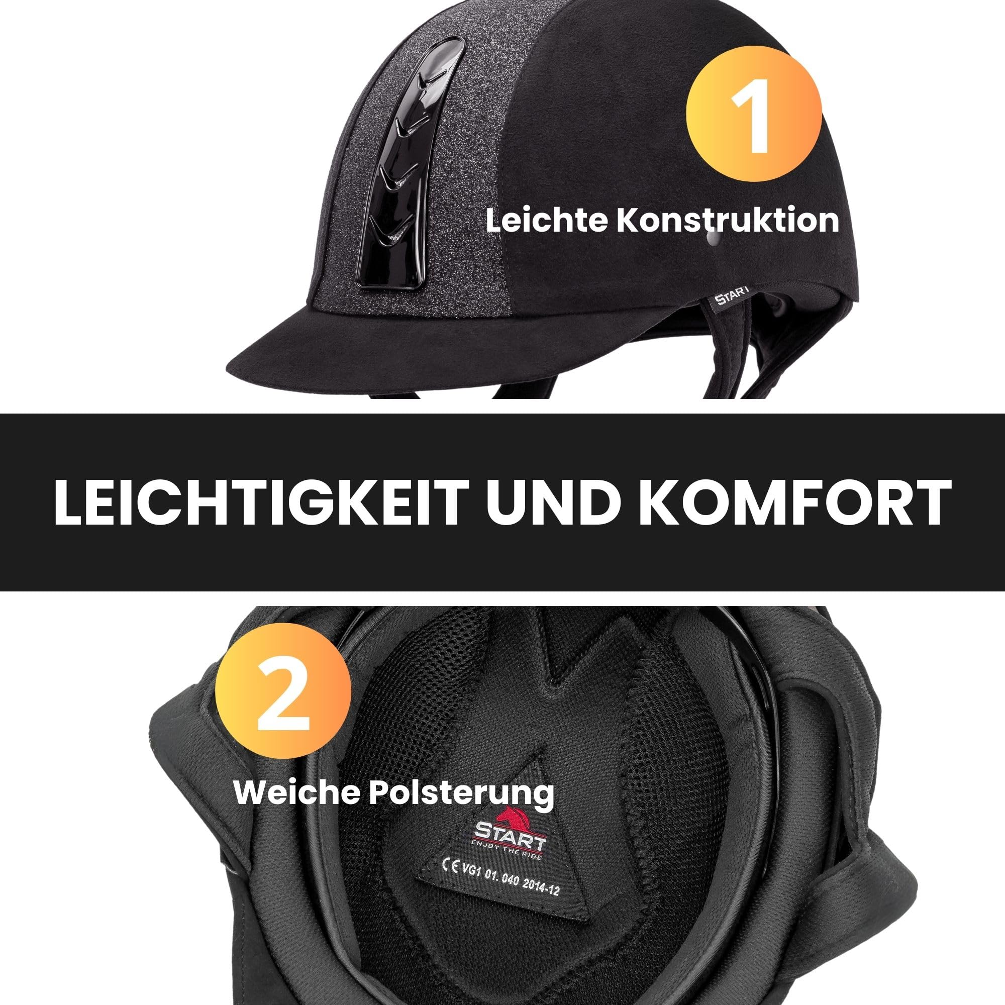 Start Sport+ - Casco de equitación ligero y seguro para adultos y niños, con sistema de ventilación eficaz, ajustable para un ajuste óptimo y comodidad durante la equitación