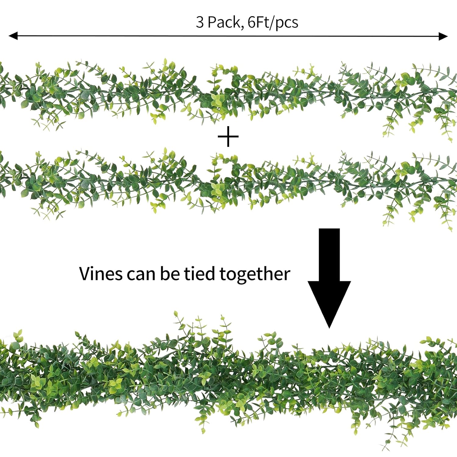 Artflower 3 Pack Artificial Eucalyptus Garland, 5.9Ft/pcs Faux Eucalyptus Vines Greenery Garland Fake Eucalyptus Plant Wedding Backdrop Arch Wall Table Party Festival Decor, Grey Green