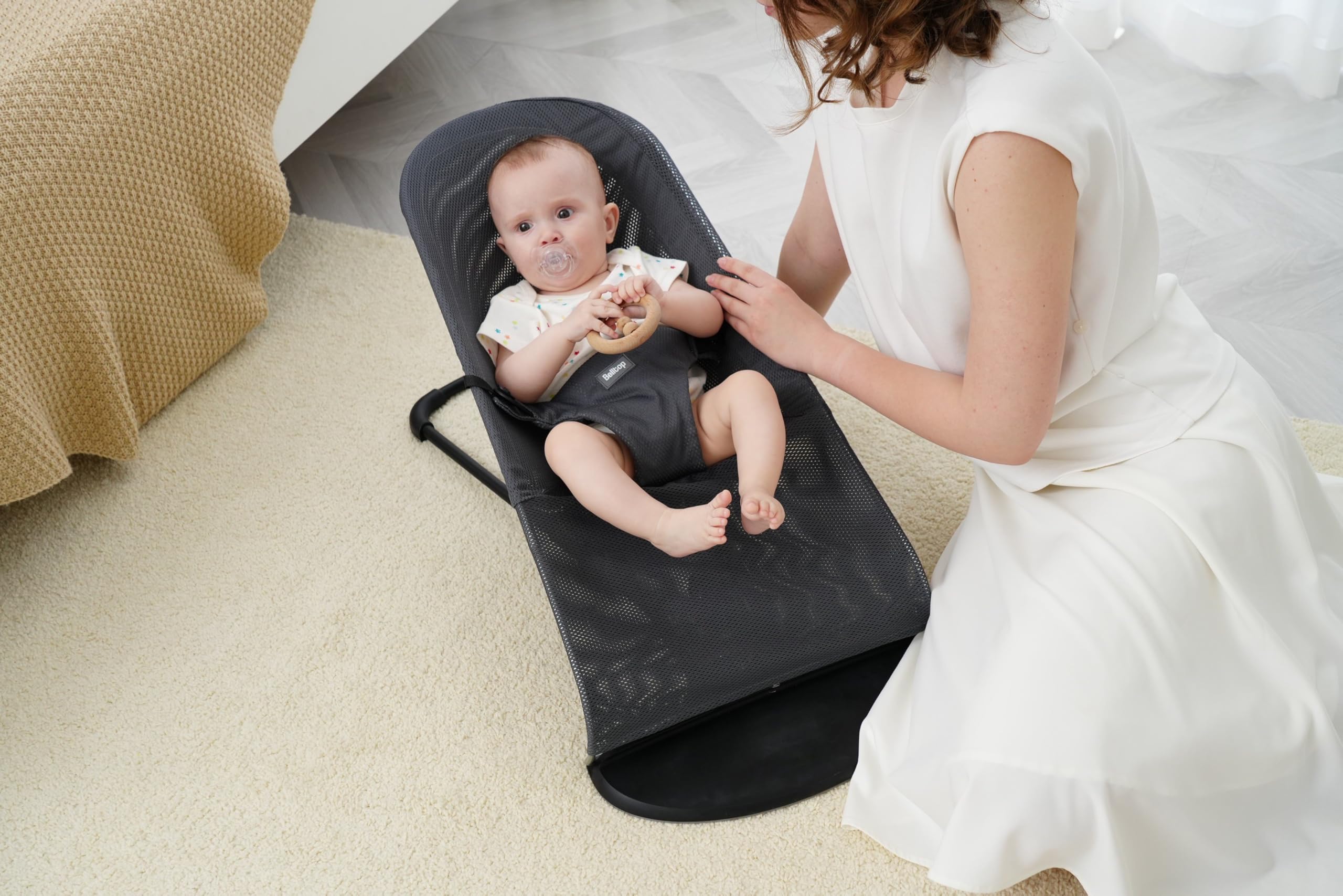 Housse transat bébé Belltop compatible Babybjörn. Tissu en maille, siège bébé thermorégulé. Housse de hamac gris: confortable