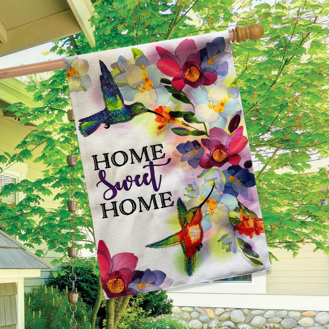 Briarwood Lane Home Sweet Home Hummingbirds Burlap House Flag