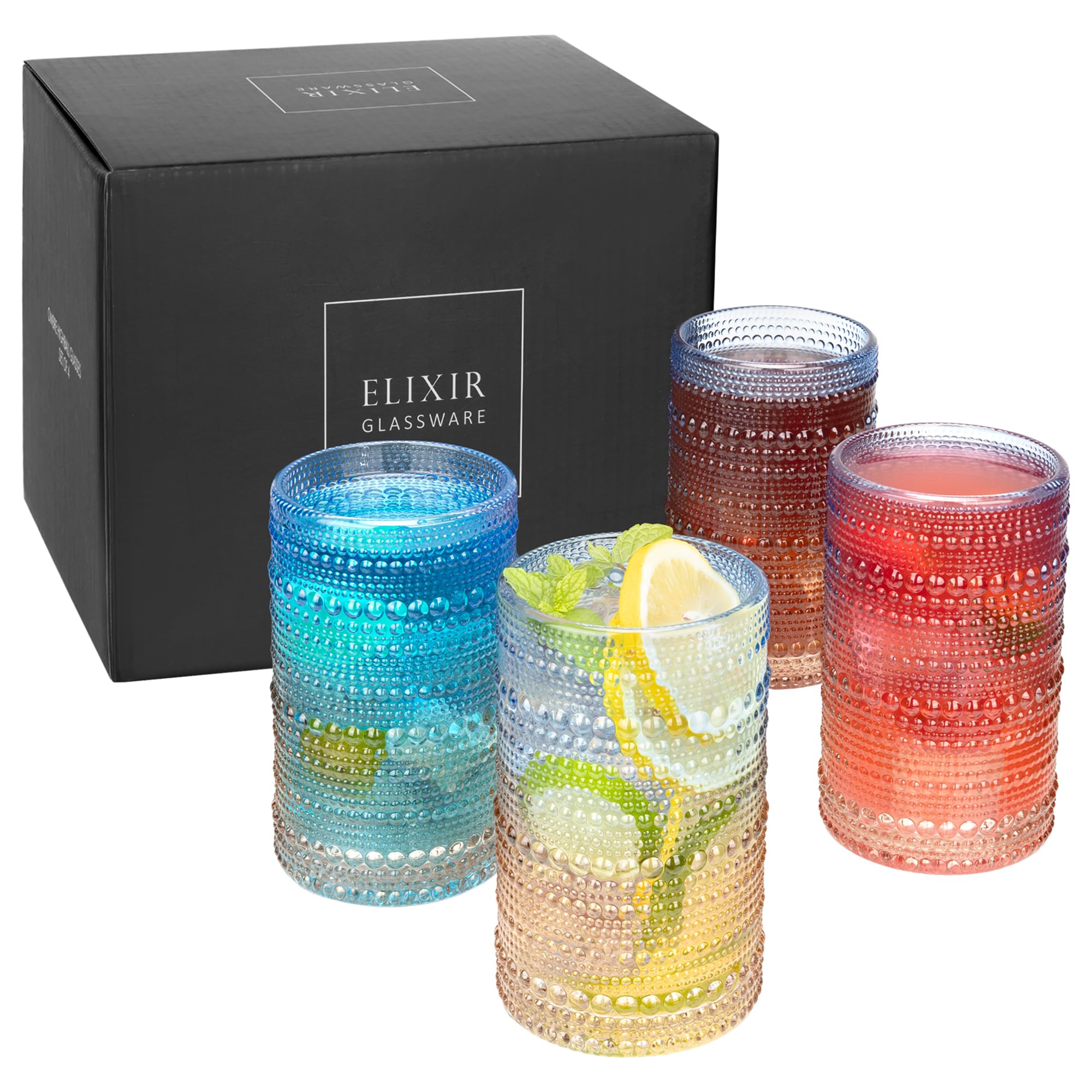 Elixir Highball Glasses Set of 4 - Durable Quality Dishwasher Safe Tall Drinking Glasses - High Ball for